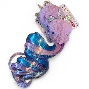 Claire's Club Girl's Plushy Unicorn Clips W/ Curly Extensions! 🩵💜💙
